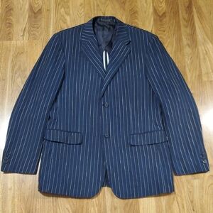 Perry Ellis Linen Navy Pinstripe Blazer Sport Coat Mens 40 Regular